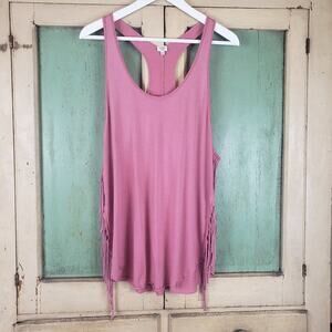 Wilfred Tank Top Women M Aritzia Pink Knit Jersey Racerback with Side Fringe